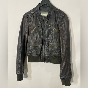 Y2K Brown Abercrombie and Fitch Leather Bomber Jacket